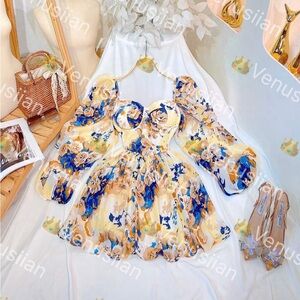 Floral padded Mini long sleeve dress